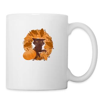 Chat brun sur une couronne de feuilles d’automne - Mug blanc - blanc - Droite