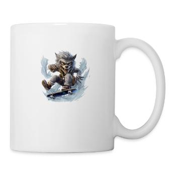 Howling Ollies: Mondbeschienenes Skateboard-Werwolf-T-Shirt - Tasse - Weiß - Rechts