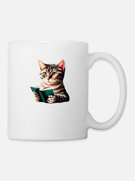 Katze Lesen Hauskatze Bücher Kater Buch Kätzchen - Tasse - Weiß