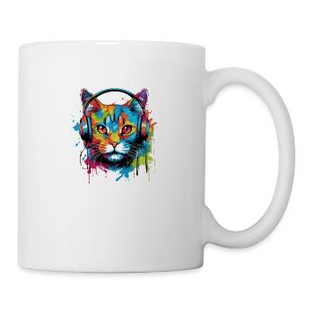 Katze mit Kopfhörer Musik - Tasse - Weiß - Rechts