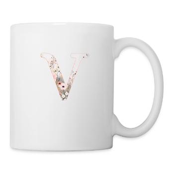 Personalisierbar Monogramm V Blumenmuster - Tasse - Weiß - Rechts