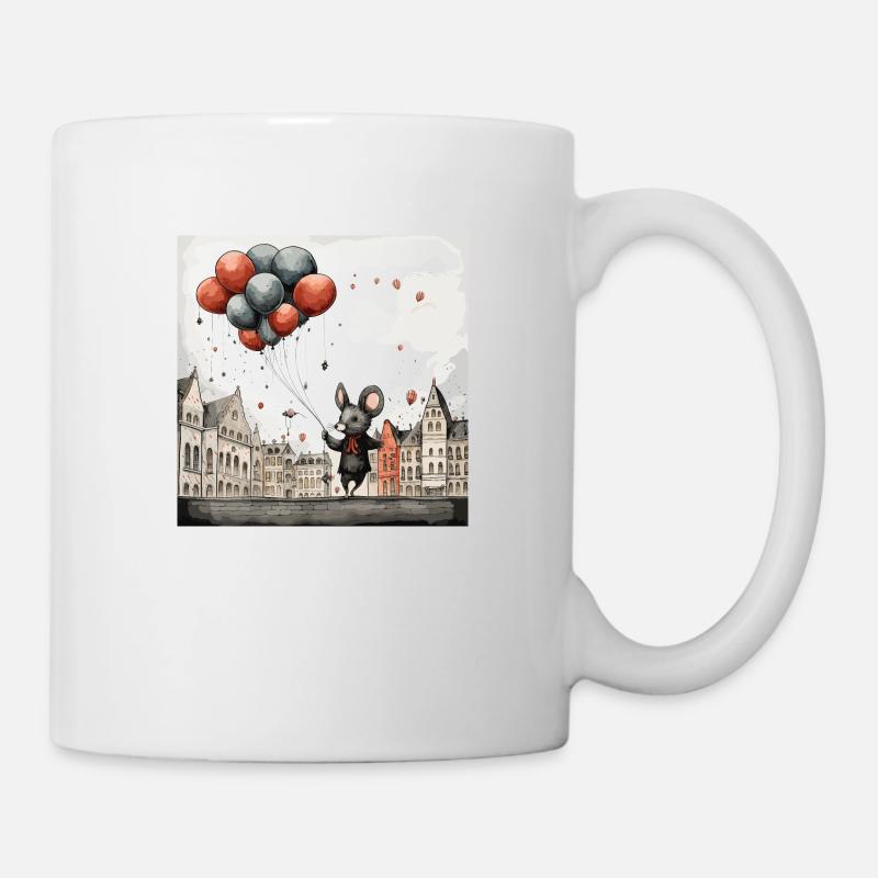 Maus mit Luftballons - Tasse - Weiß