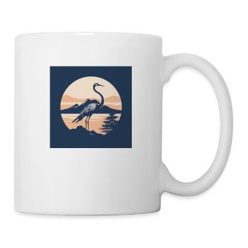 Crane in front of lake and mountains - Mug - white - Right
