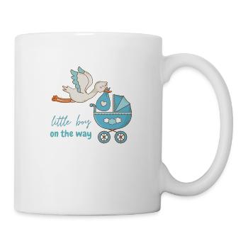 Little boy on the way with stork - Mug - white - Right