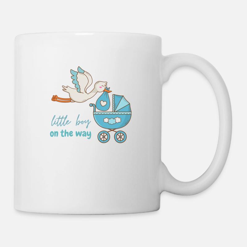 Little boy on the way with stork - Mug - white