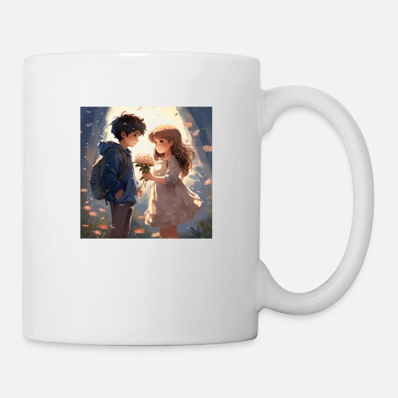 Liebe Mädchen und Junge mit Blumen - Tasse - Weiß
