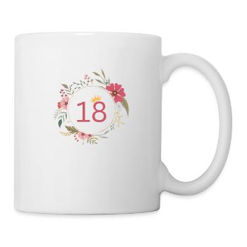Zahl 18, Niedlicher Blumenkranz - Tasse - Weiß - Rechts
