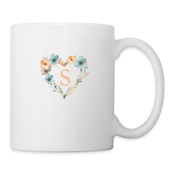 S Monogramm Herz Blumen Kranz - Tasse - Weiß - Rechts