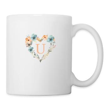 U Monogramme Coeur Couronne Florale - Mug blanc - blanc - Droite