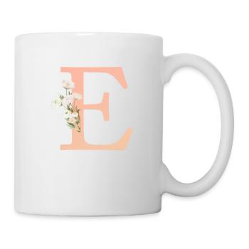E Monogramm, minimal, pastel, Blumen - Tasse - Weiß - Rechts