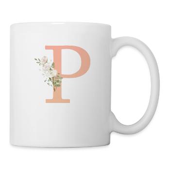P Monogramm, minimal, pastel, Blumen - Tasse - Weiß - Rechts