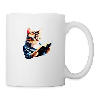 Katze Buch Kätzchen Bücher Lesen Hauskatze Kater - Tasse - Weiß - Rechts