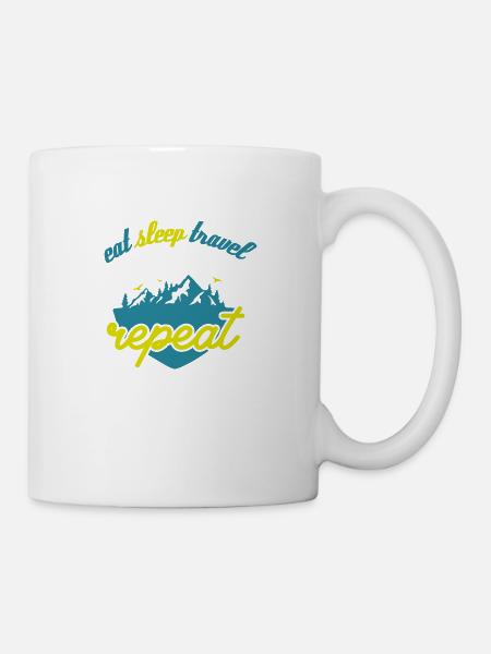 Essen, Schlafen, Reisen, Wiederholen - Tasse - Weiß