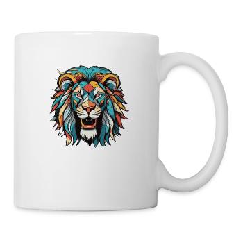 Löwe ein bunter Löwenkopf - Tasse - Weiß - Rechts