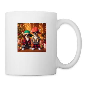 Coole Hip Hop Chihuahuas vor Weihnachtsbaum - Tasse - Weiß - Rechts
