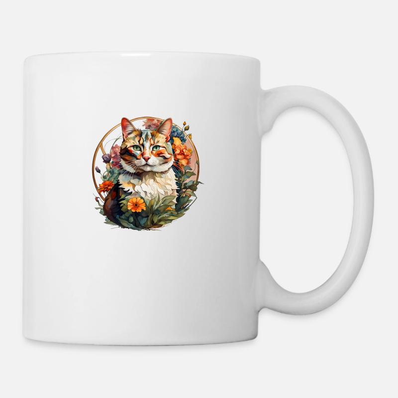 Katzenportrait im Jugendstil - Tasse - Weiß