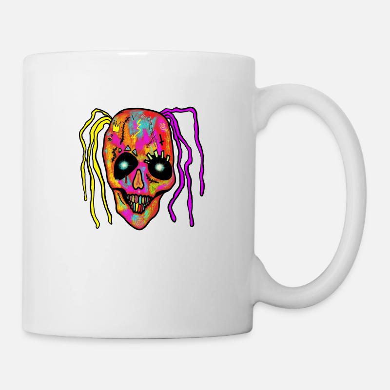 Neon Patchwork Schädel - Tasse - Weiß