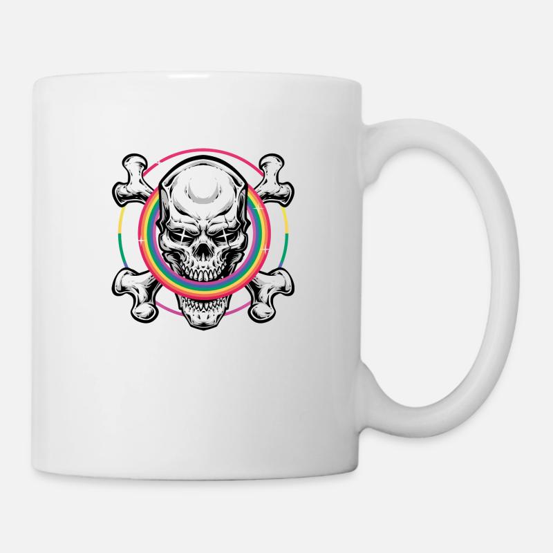 Pride Skull - Bunt - Regenbogen - Totenkopf - Tasse - Weiß