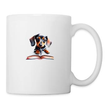 Dachshund Bücher Buch lesen Hunde Hund Dackelwelpe - Tasse - Weiß - Rechts