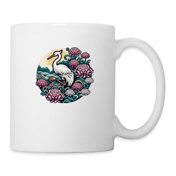 A flamingo surrounded by flowers inspired by Chinese art - Mug - white - Right