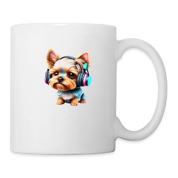 chiot, chien, yorkshire terrier, écouter de la musique - Mug blanc - blanc - Droite