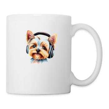 Chiot Yorkshire Terrier Chien Écoutant De La Musique - Mug blanc - blanc - Droite