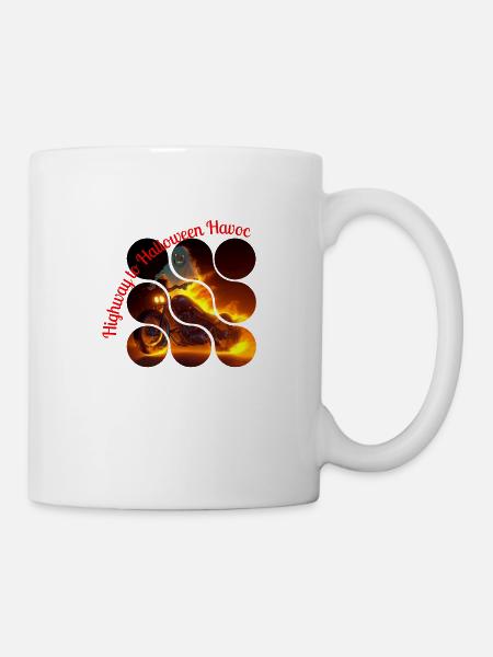 Flaming Biker, Halloween Fire - Mug - white