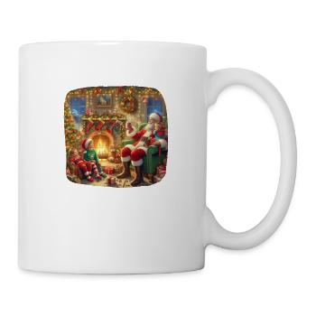 Santa Claus with three children Christmas tree gifts - Mug - white - Right