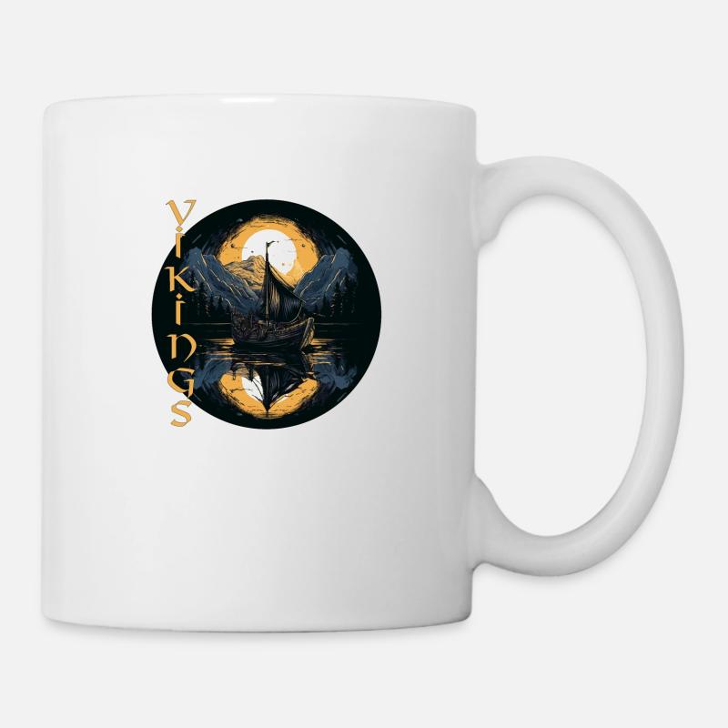 Viking Ship in Moonlight Nordmann Design - Mug - white