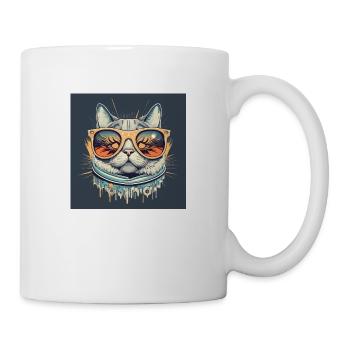 fun cat colorful glasses - Mug - white - Right