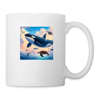 Orque et bébés tortues - Mug blanc - blanc - Droite