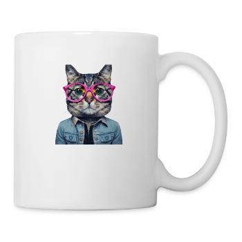 cat with pink glasses - Mug - white - Right