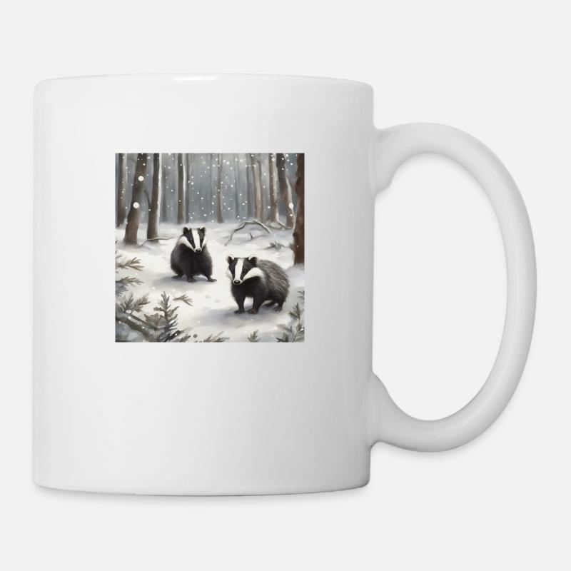 Kleine Dachse im Schnee - Tasse - Weiß
