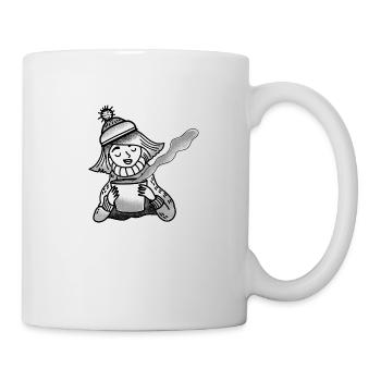 Winter Girl drinking coffee from a giant cup - Mug - white - Right