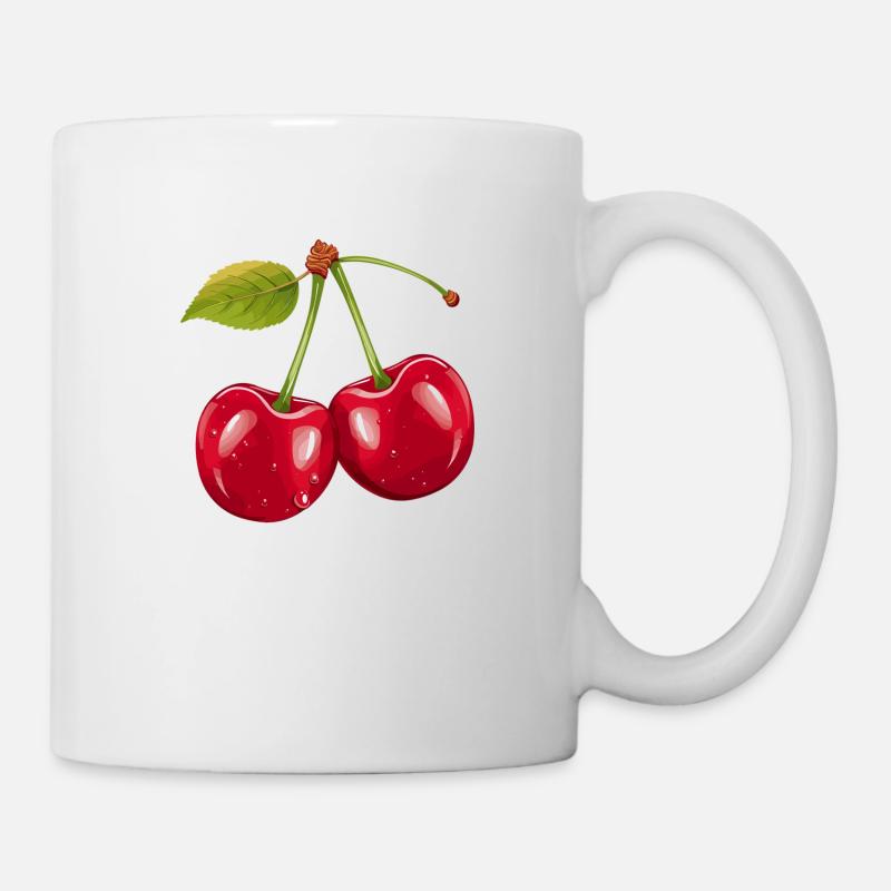 2 Kirschen mit am Stiel - Tasse - Weiß