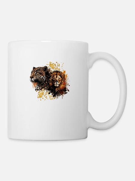 Löwen- und Gepardenmalerei - Tasse - Weiß