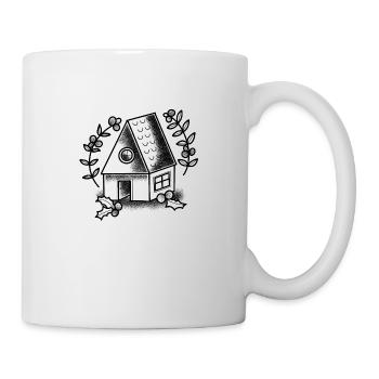 Dunkles Weihnachtshaus im Tattoo-Stil mit Blumen - Tasse - Weiß - Rechts