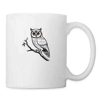 Owl in black and white sitting on a branch - Mug - white - Right
