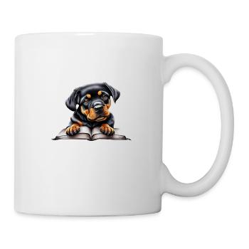 Rottweiler Hund Rottweilerwelpe Buch lesen Hunde - Tasse - Weiß - Rechts