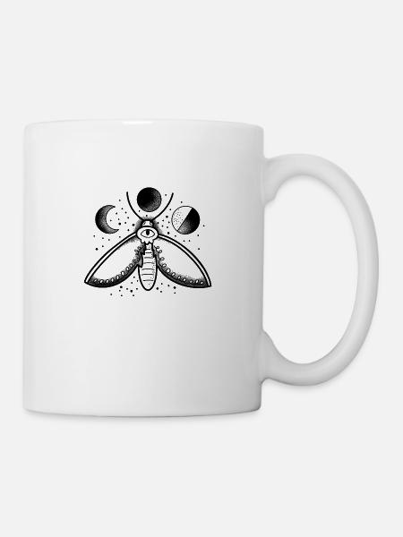 Hexenhafte Boho Tattoo Motte und Monde - Tasse - Weiß