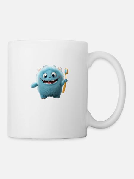 niedliche kleine flauschige Monster Zahnbürste Zähne putzen - Tasse - Weiß