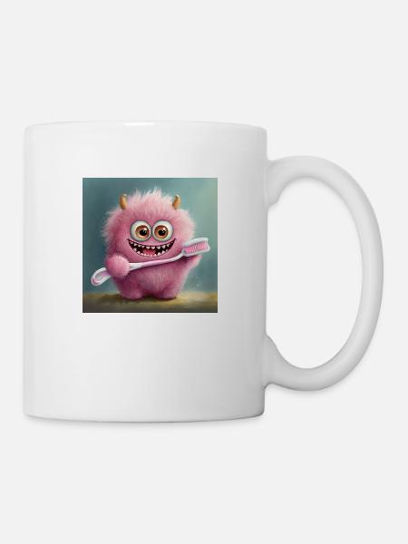 mignon petit monstre moelleux brosse à dents brosse à dents dents - Mug blanc - blanc