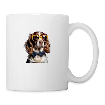 Spaniel dog wearing black sunglasses - Mug - white - Right