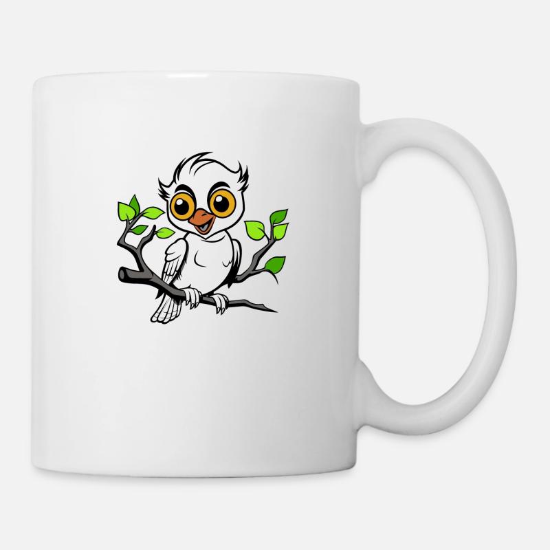 Bird Black and White Sitting on Branch - Mug - white