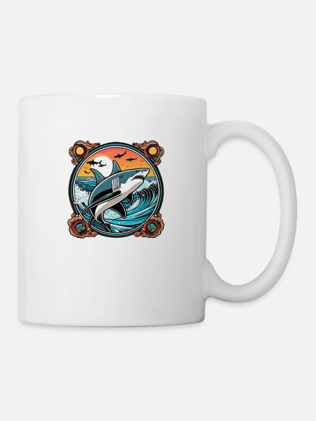 Hai & Sonnenuntergang - Tasse - Weiß