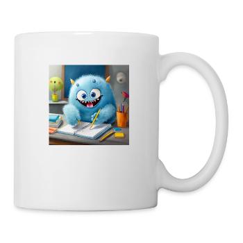 cute little fluffy monster toothbrush homework - Mug - white - Right