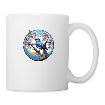 Blue bird on a cherry blossom branch - Mug - white - Right