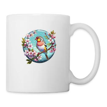Pinson zébré sur une branche de cerisier en fleurs - Mug blanc - blanc - Droite