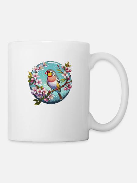 Zebrafink auf einem Kirschblütenzweig - Tasse - Weiß