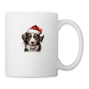 Hund mit Weihnachtsmütze, T-Shirt, Tasse - Tasse - Weiß - Rechts